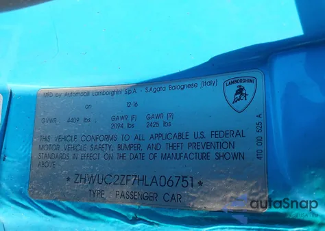 2017 Lamborghini Huracan Lp580-2 из США, поврежденный, VIN ZHWUC2ZF7HLA06751